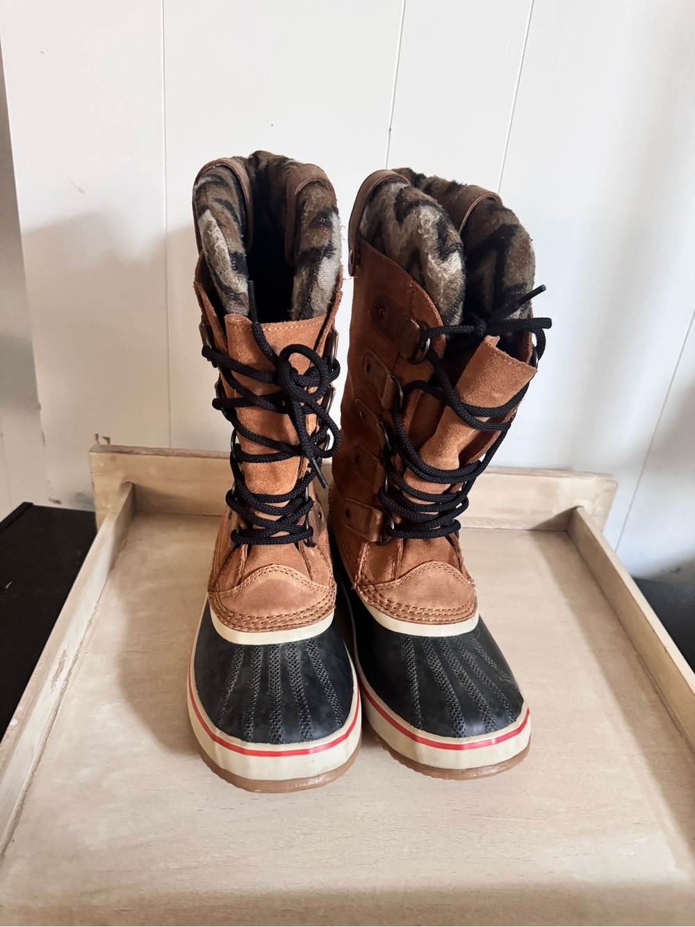 Sorel Brown and Black Insulated Duck Boots with Fur Lining